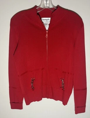 Joseph A 女式尺寸毛衣开衫拉链红色银色五金大号二手状况完好 — 第 1/4 张图片