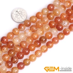 Natural Orange Crackle Agate Gemstone Round Loose Beads For Jewelry Making 15" - Picture 1 of 35