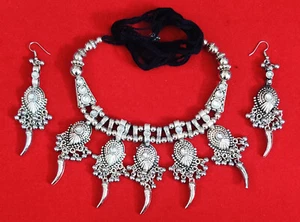 Vintage Filigree Choker Set Earring Belly Dance Artisan Fusion Handmade Jewelr - Picture 1 of 6