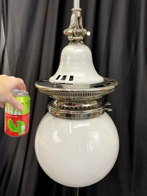 Antique Vtg Industrial Pendant Lamp Street Light Porcelain Enamel Gas, Converted - Image 1 of 4