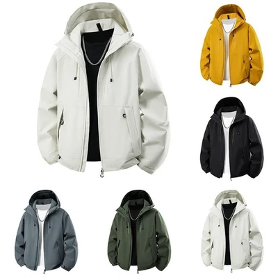 Waterproof Hooded Windbreaker Jacket for Men Women Zipper Outdoor Hiking Coat - Image 1 of 4