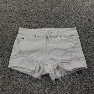 American Eagle Shorts Womens 10 White Denim Jean Hi Rise Shortie Mini Micro Y2K - Picture 1 of 10