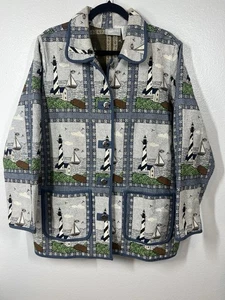 Blair Woman’s Vintage 90s Tapestry Jacket Lighthouses Coastal Size XL - Picture 1 of 8