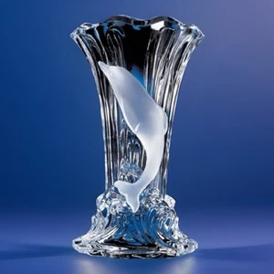 Vtg Lenox Fine Crystal SEASCAPES Dolphin Vase , Germany w/ Label & Etched Mark - Picture 1 of 7