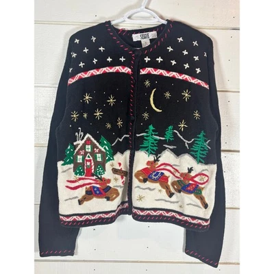 Suéter Segue Navidad Bordado Vintage Años 80 90 Negro Reno DEFECTUOSO Foto 1 de 4