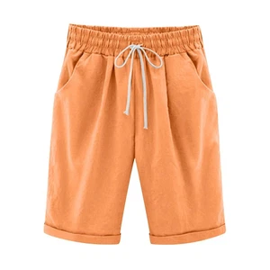 Women Casual Summer Elastic Waist Knee Length Loose, Size Large, Orange - Picture 1 of 4