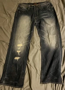 Ed Hardy by Christian Audigier Blue Distressed Button Fly Denim Jeans Herren 36x32 - Bild 1 von 6