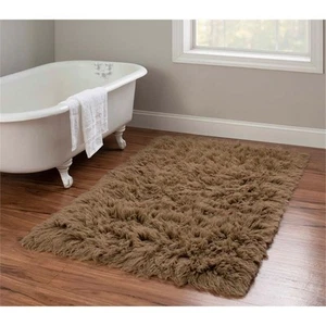 Linon 3A Flokati Hand Woven Wool 36" x 60" Rug in Mushroom Brown - Picture 1 of 6