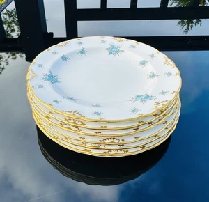 6 Royal Crown Derby Forget Me Nots Gilt Bone China 6 and 1/4 inch Side Plates - Picture 1 of 14