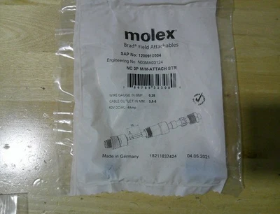 NEW MOLEX Brad Field Attachment 1200910004 CONN RCPT MALE 3POS GOLD SOLDER  P2 - Image 1 of 2