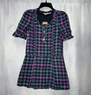 Girls Y2K Size 12 Juicy Couture Plaid Purple Green Ruffled Cotton Holiday Dress - Image 1 of 4