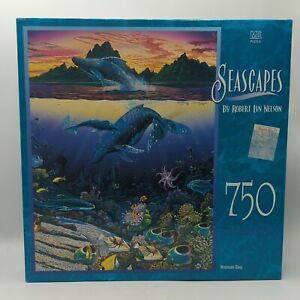 MB 750 pc Seascapes Windward Oahu Robert Lyn Nelson puzzle New sealed Whales 90s