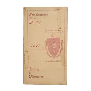 1901 Worcester Co. Massachusetts Sheriff State Seal Public Officials List Card - Picture 1 of 5