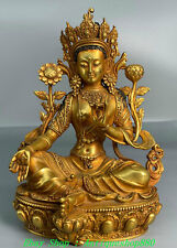 8.6'' Old Purple Bronze 24K Gold Gilt Green Tara Enlightenment Buddha Statue