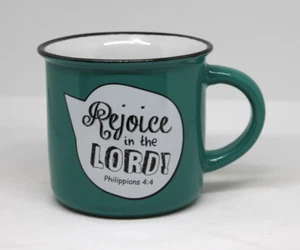 Christian Art Gifts Religious Coffee Mug 2016 "Rejoice in the Lord" 12oz. Green - Picture 1 of 7
