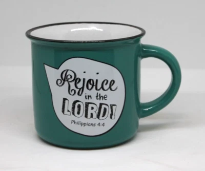 Christian Art Gifts Religious Coffee Mug 2016 "Rejoice in the Lord" 12oz. Green - Image 1 of 4