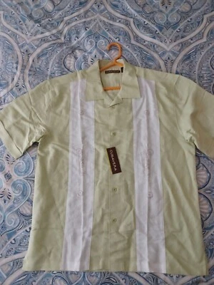 Camisa Cubavera Años 50 Cuba Vestido Informal Verde Tierra Grande Cóctel Bordado  Foto 1 de 4