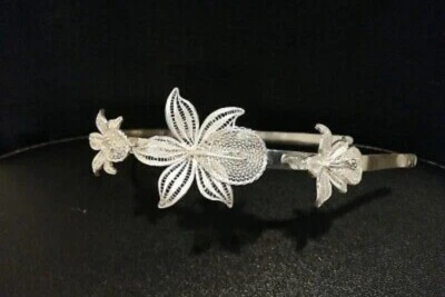 JARA .925 PLATA FINA MACIZA MUJER FILIGRANA ORQUÍDEA TIARA Foto 1 de 4