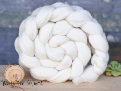 FRENCH RAMBOUILLET Undyed Ecru Combed Top Wool Roving Spinning Felting fiber - Image 1 of 4