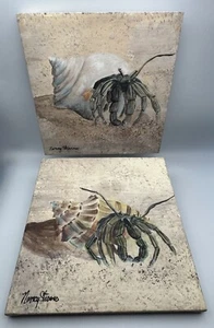 Original Nancy Stearns Hermit Crab Painting On Canvas Pair Set Of 2 12”x12” - Picture 1 of 24