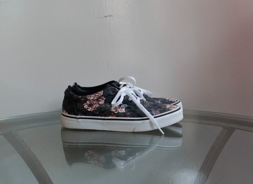 Scarpe da skate Vans Doheny floreali design a scacchi nere e grigie ragazze Missy US 3 5