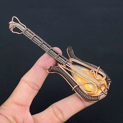 Colgante de guitarra envolvente de alambre de cobre con piedras preciosas de mocaita amarilla 4,53 regalo X-Mas v844 Foto 1 de 4