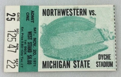 CFB 1971 11/20 Michigan State at Northwestern Football Ticket-Billy Joe DuPree - Image 1 of 2