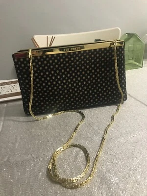 Ted Baker Mujer Negro Dorado Beige Cuero Cartera Bolso Bandolera Cartera Foto 1 de 4