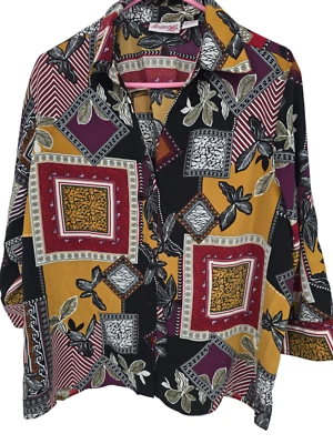 Blusa Artística Joanna Talla Grande 1X Para Mujer Top Vintage Estampado Geométrico Floral Foto 1 de 4