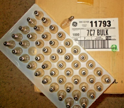 Bulk case of 998 GE 11793 clear indicator 7W, 130V light bulbs  NOS - Image 1 of 4