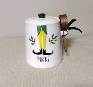 Rae Dunn "Elf" Embossed Ceramic Kitchen Canister with Wooden Scoop - Picture 1 of 15