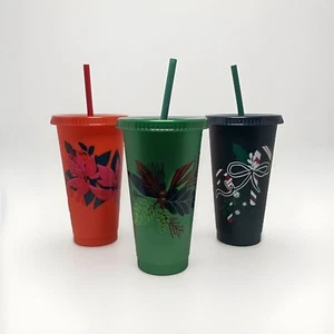 Starbucks Reusable Cold Cups w/ Lids & Straws Lot of 3 Winter 2020 Themed *Read - Picture 1 of 12