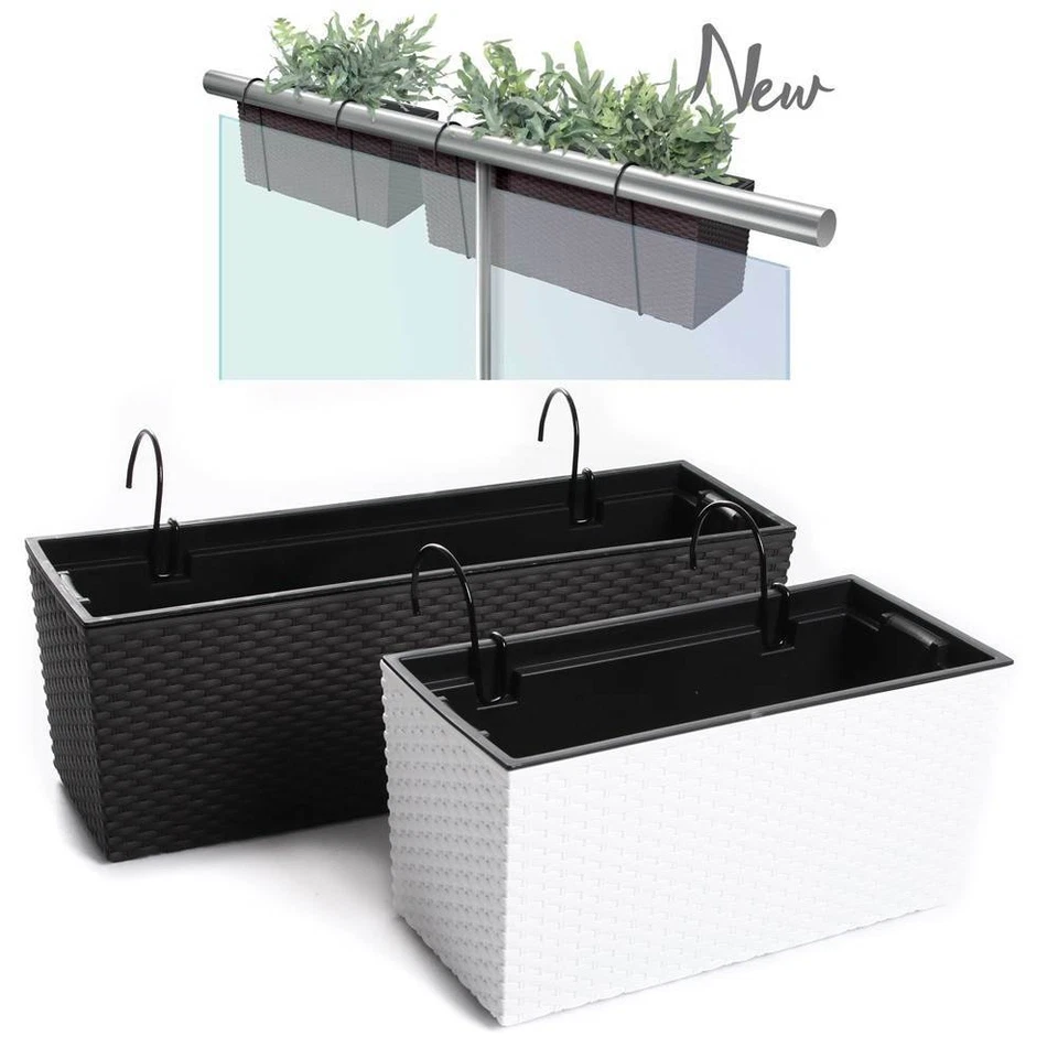 Blumenkasten Geländerkasten Blumentopf Rattan Optik Halterungen Wahl - Bild 1 von 1