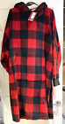 SUPER COSY UNISEX M&amp;S RED/BLACK CHECK FLECE OVERSIZED HOODIE ONE SIZE BNWT
