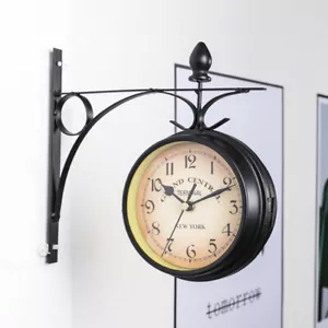 Outdoor Garten Hauptbahnhof Wanduhr doppelseitig Außenhalterung Retro - Bild 1 von 12