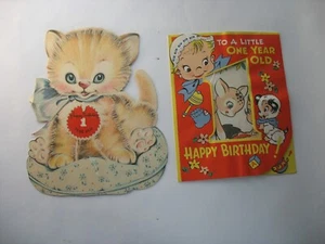 Pr Vtg Large Birthday Cards 1940s 1st birthday Hall Bros mark Barker Animals - Picture 1 of 9