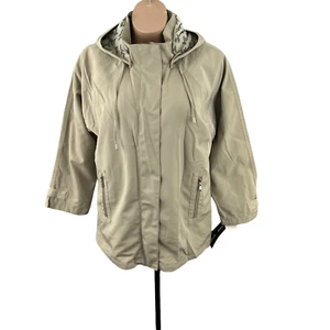 Womens Stadium Jacket Plus Size 1X Water Resistant Detachable Hood Beige NWT - Picture 1 of 9