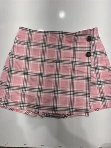 NWT Love Tree Pink Plaid Mini Skirt Skort Shorts Size L 90s - Picture 1 of 6