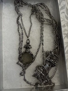 Collar de plata vintage Goldette NY vidrio intaglio colgante camafeo cadenas en capas - Imagen 1 de 6