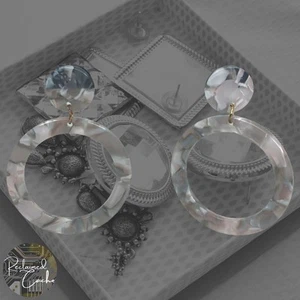 Pendientes de aro redondos de acrílico gris rosa mármol llamativos de moda para mujer - Imagen 1 de 3