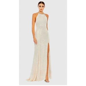 Ieena for MacDuggal dress-size 4- halter beaded sequins long formal NWT slit - Picture 1 of 9