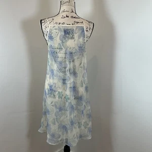 Vtg Y2K Valerie Stevens Floral Postcard Print Sleeveless Dress Ivory Blue Sz M - Picture 1 of 10