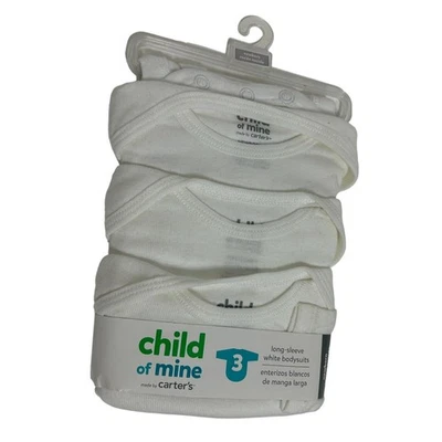 Pack de 3 bodys blancos de manga larga recién nacido Carters nuevos unisex niño mío Foto 1 de 4