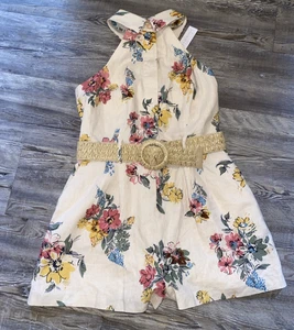 House of Harlow 1960 Belted Linen Blend Floral Romper Smocked Back Size 4 NWT - Picture 1 of 4