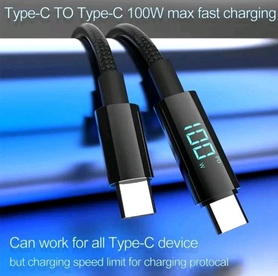 FAST QUICK Charger Cable Type C To C Port Cable 100w Max With OTG Strong Braided - Image 1 of 4