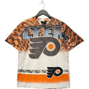 Vintage Philadelphia Flyers Spellout Logo AOP NHL Tee Men's White M - Picture 1 of 7