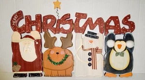 Decoración de Navidad Pantalla con bisagras de madera Papá Noel, reno, pingüino, muñeco de nieve - Imagen 1 de 5
