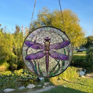 Lila Libelle bemalt Buntglas Sonnenfänger Fenster Hängedeko - Bild 1 von 7