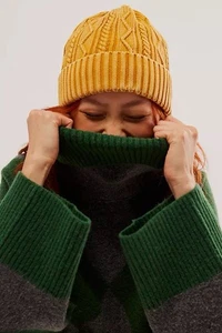 Free People Stormi Washed Cable Knit Beanie Women’s O/S Butterscotch Winter - Picture 1 of 4