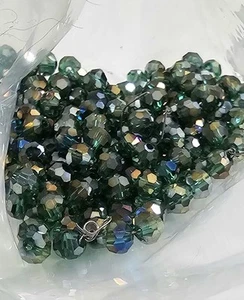Vintage CZECH FACETED Green Glass Beads AURORA BOREALIS AB Approx 3mm .5oz - Picture 1 of 7